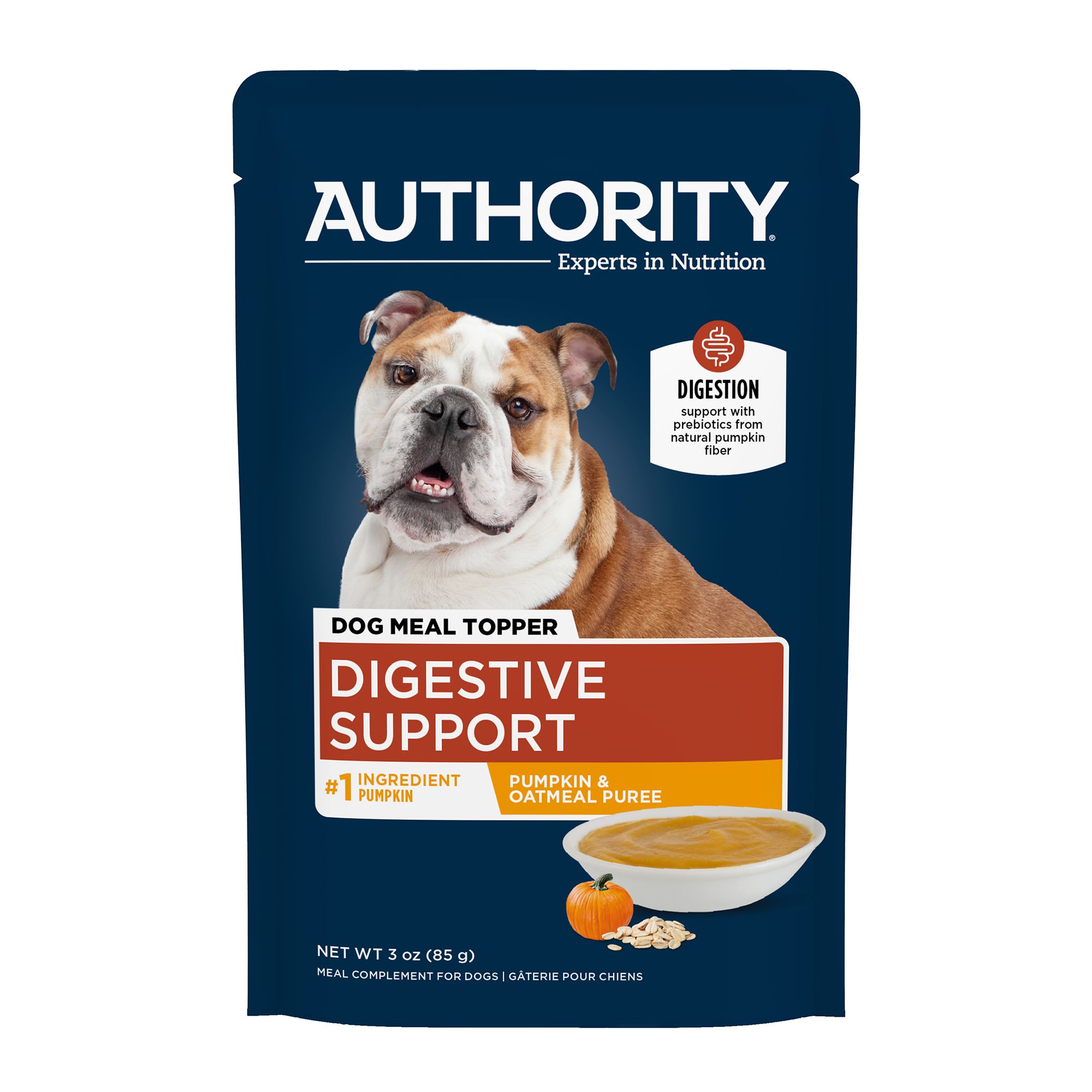 Authority Digestive Support Puree Adult Dog Meal Topper - Pumpkin & Oatmeal, 3 oz
