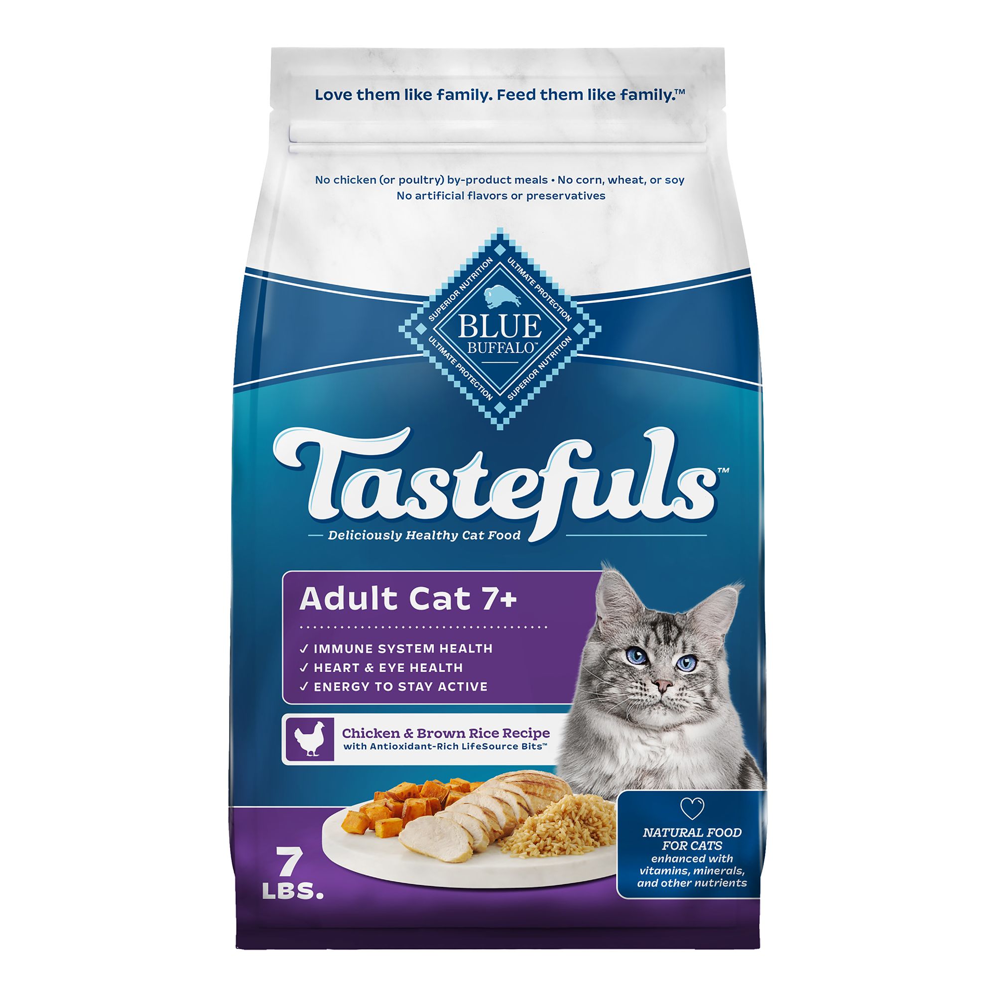 Blue Buffalo Tastefuls Adult Cat 7+ Dry Food - Natural, Chicken & Brown Rice
