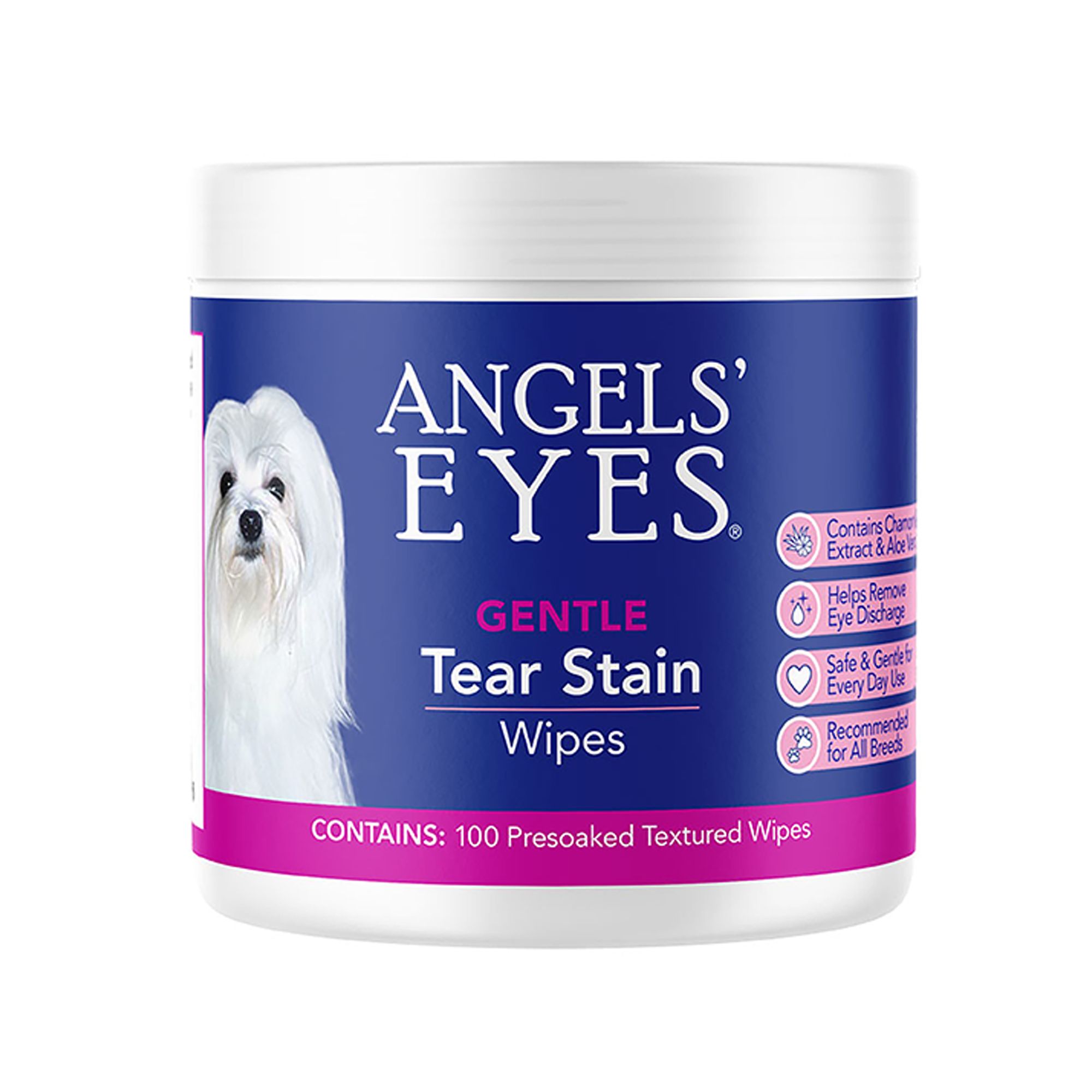 Angels' Eyes Gentle Tear Stain Wipes for Dogs - Presoaked Textured Wipes - 100 ct