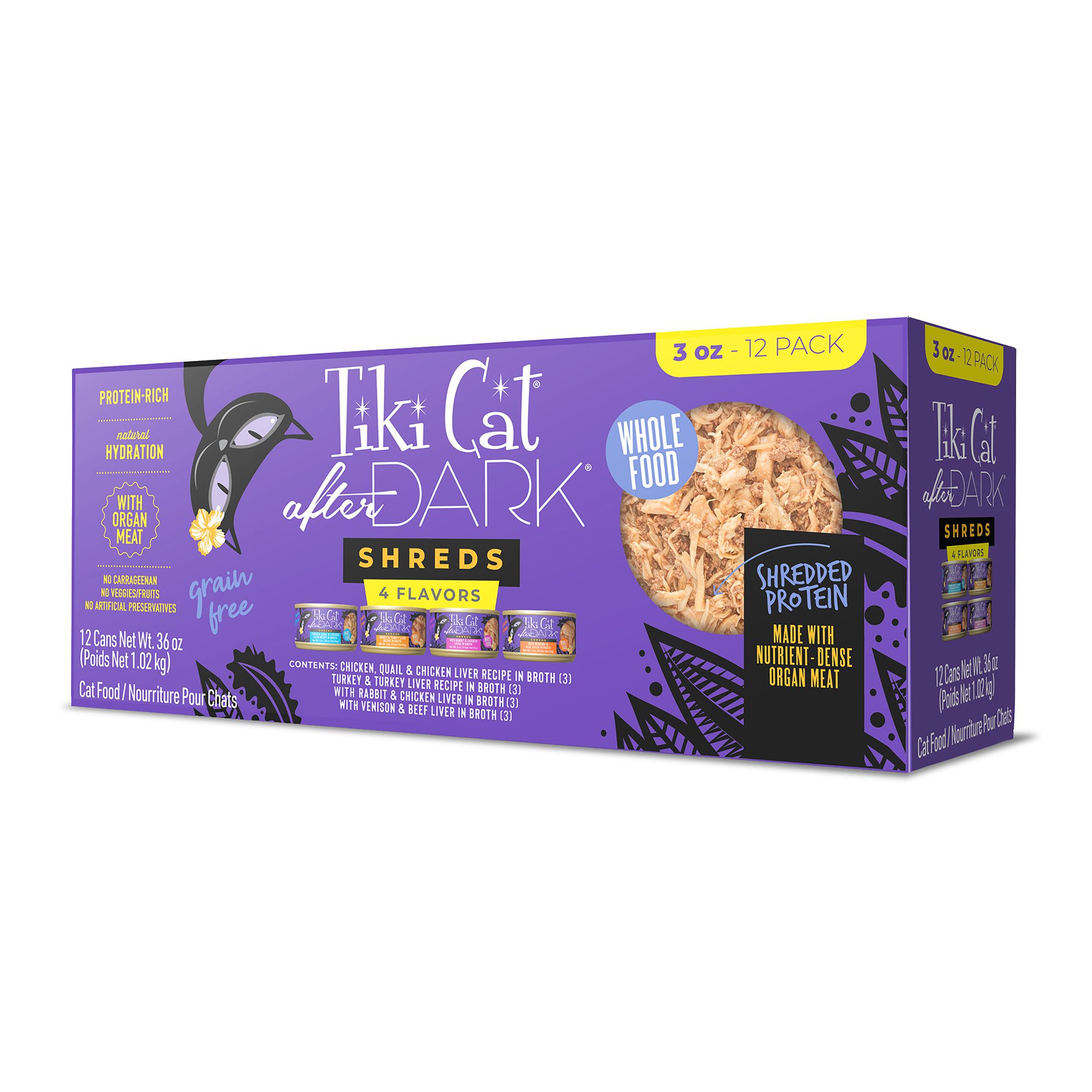 Tiki Cat - Adult, Wet Food, After Dark, Shreds, Variety Pack, 12 CT, 36 OZ