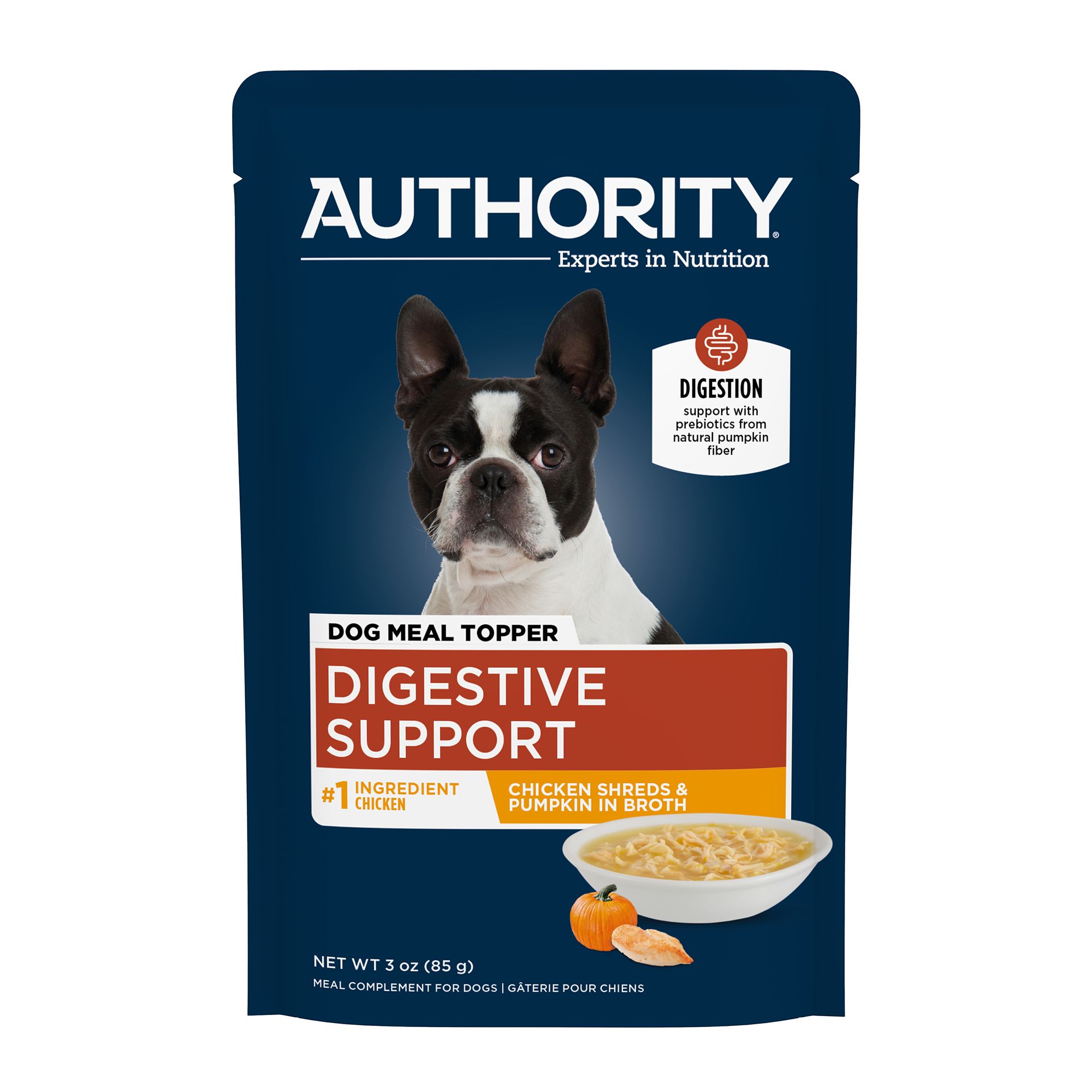 Authority Digestive Support Shreds in Broth Adult Dog Meal Topper - Chicken & Pumpkin, 3 oz