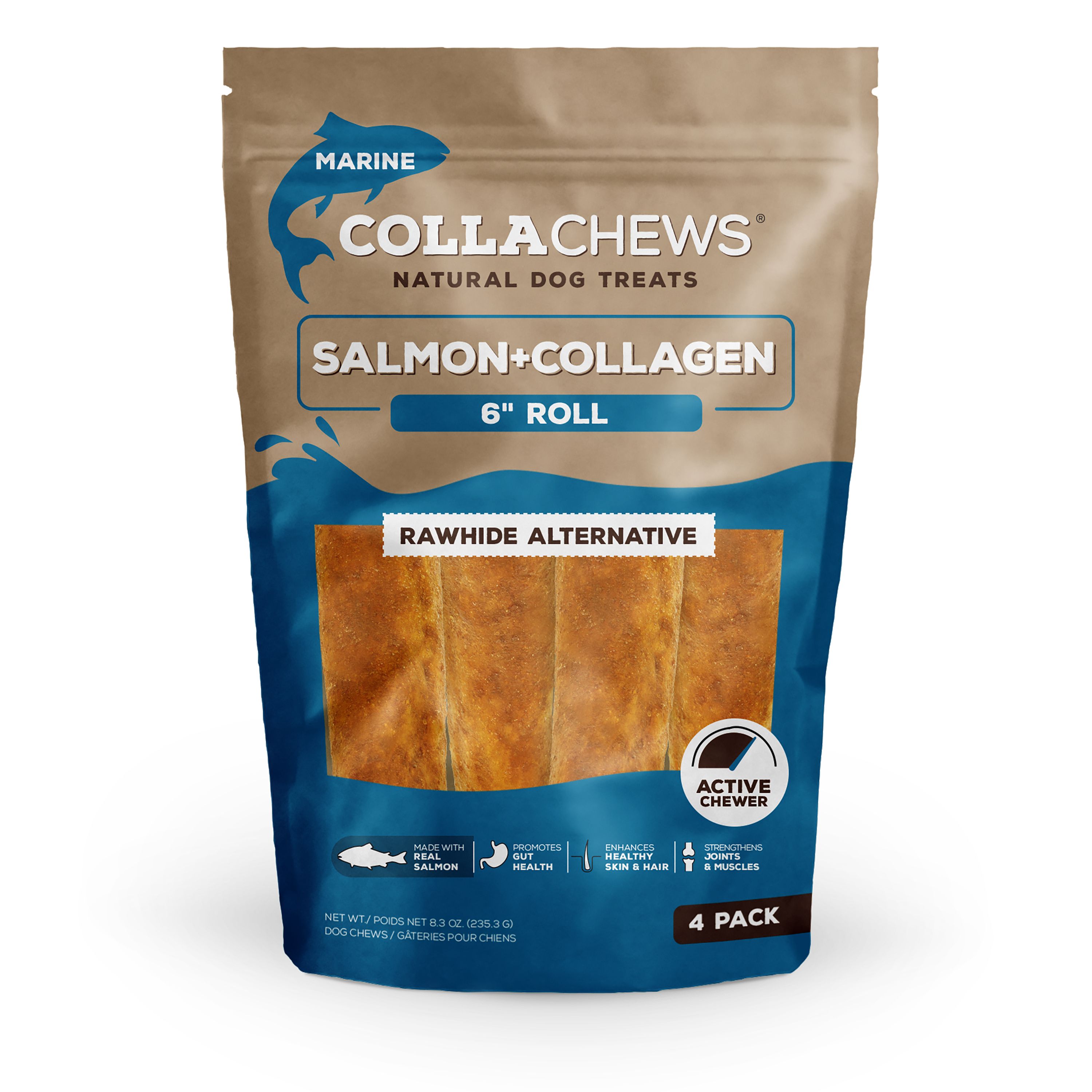 Collachews 6" Collagen Roll Salmon 4 CT 8.3 OZ