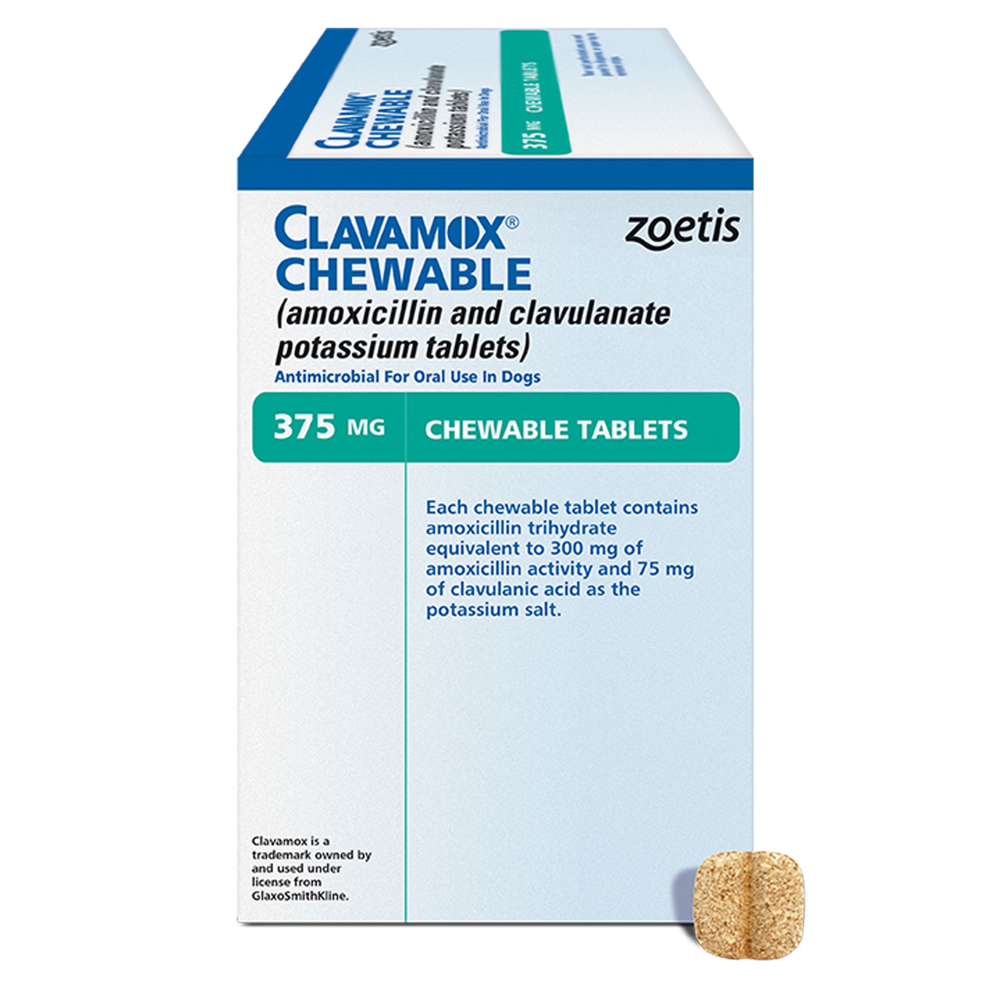 Clavamox Chewable for Dogs & Cats, 62.5 mg, 125 mg, 250 mg, 375 mg - 1 Tablet