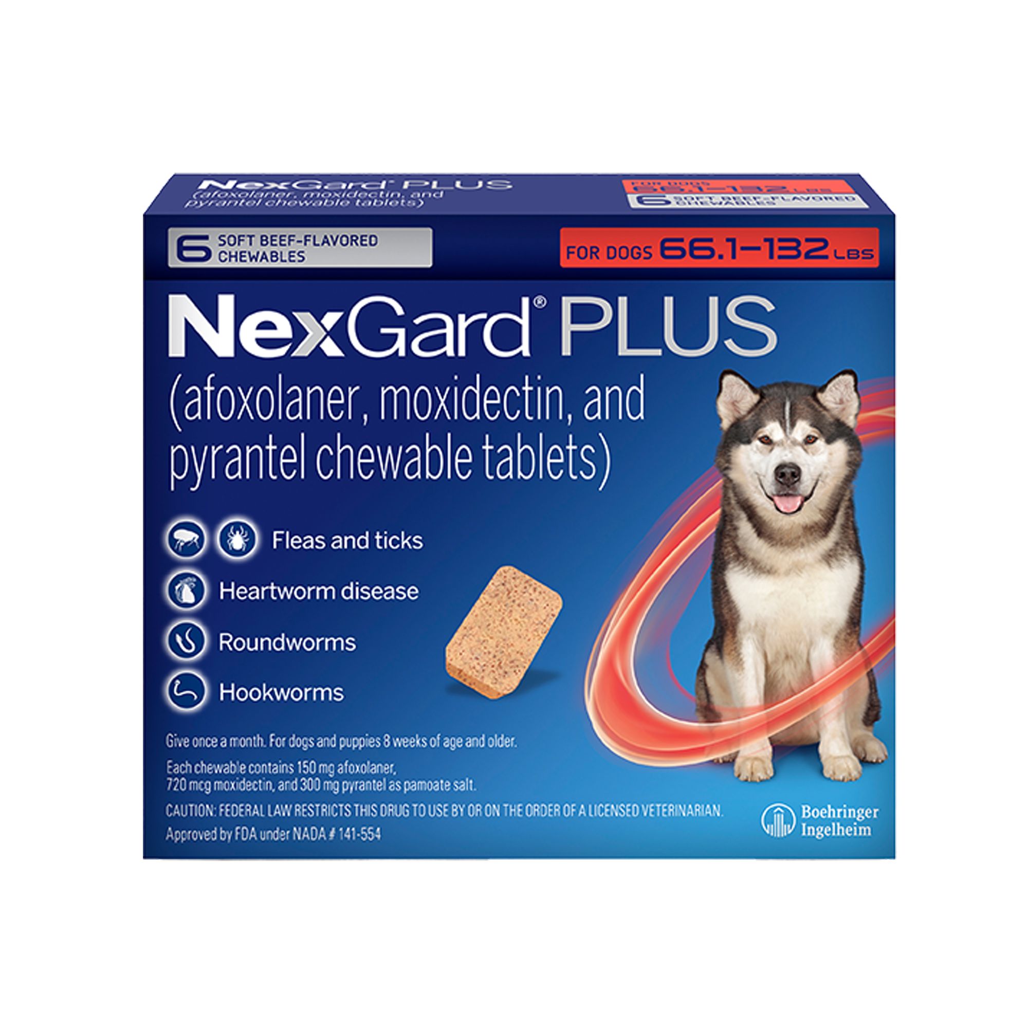NexGard Plus Chewable Tablets for Dogs - 66.1-132 lbs, Red Box