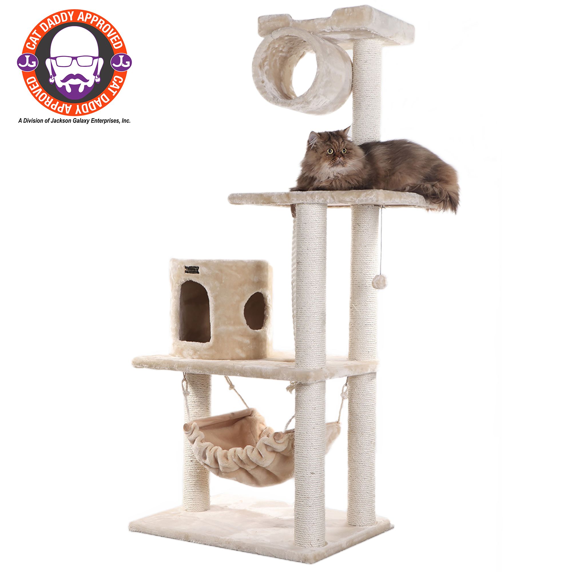 Armarkat 62-in Classic Faux Fur Top Perch Real Wood Cat Tree, Beige