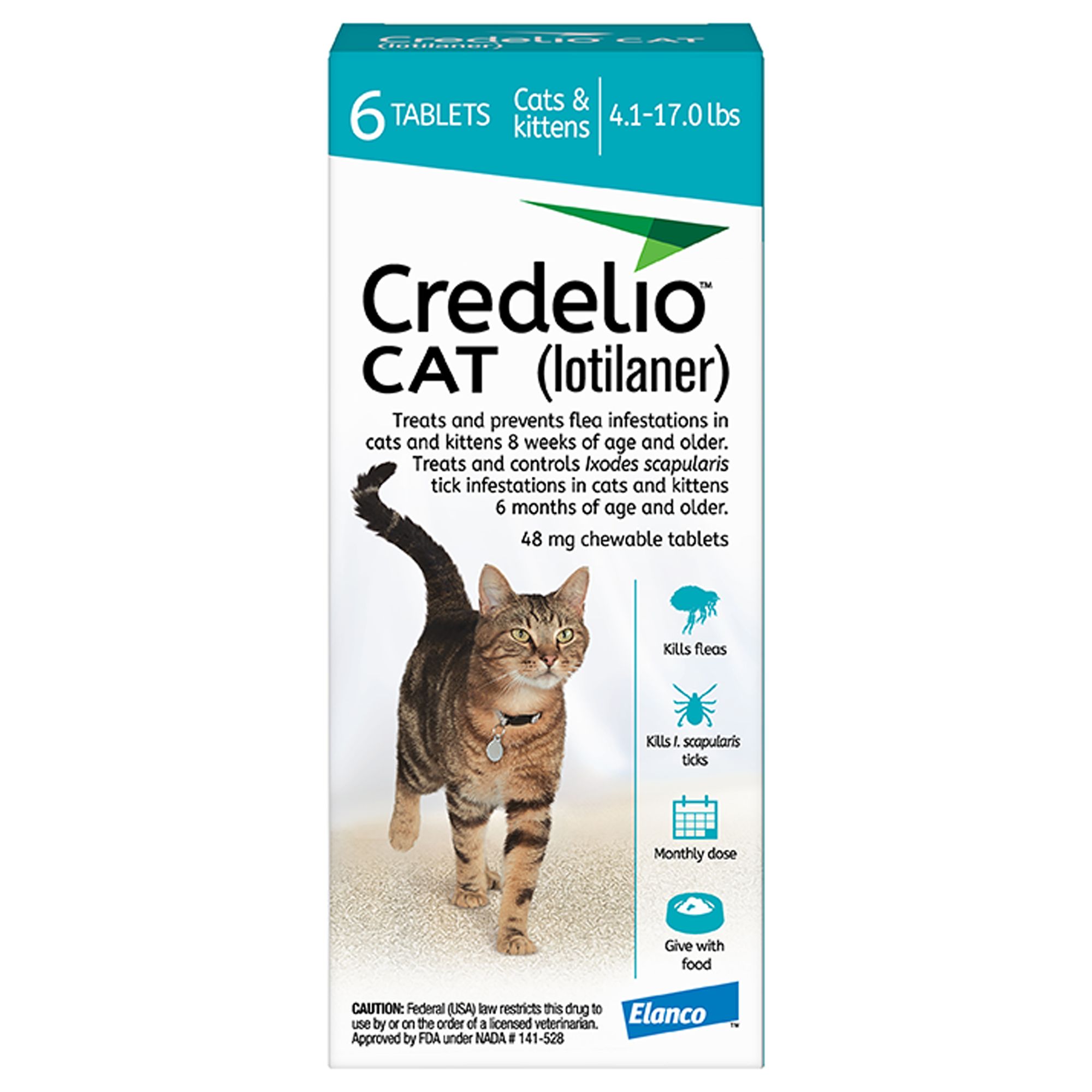 Credelio Chewable Tablets for Cats - 4.1-17 lbs, Teal Box