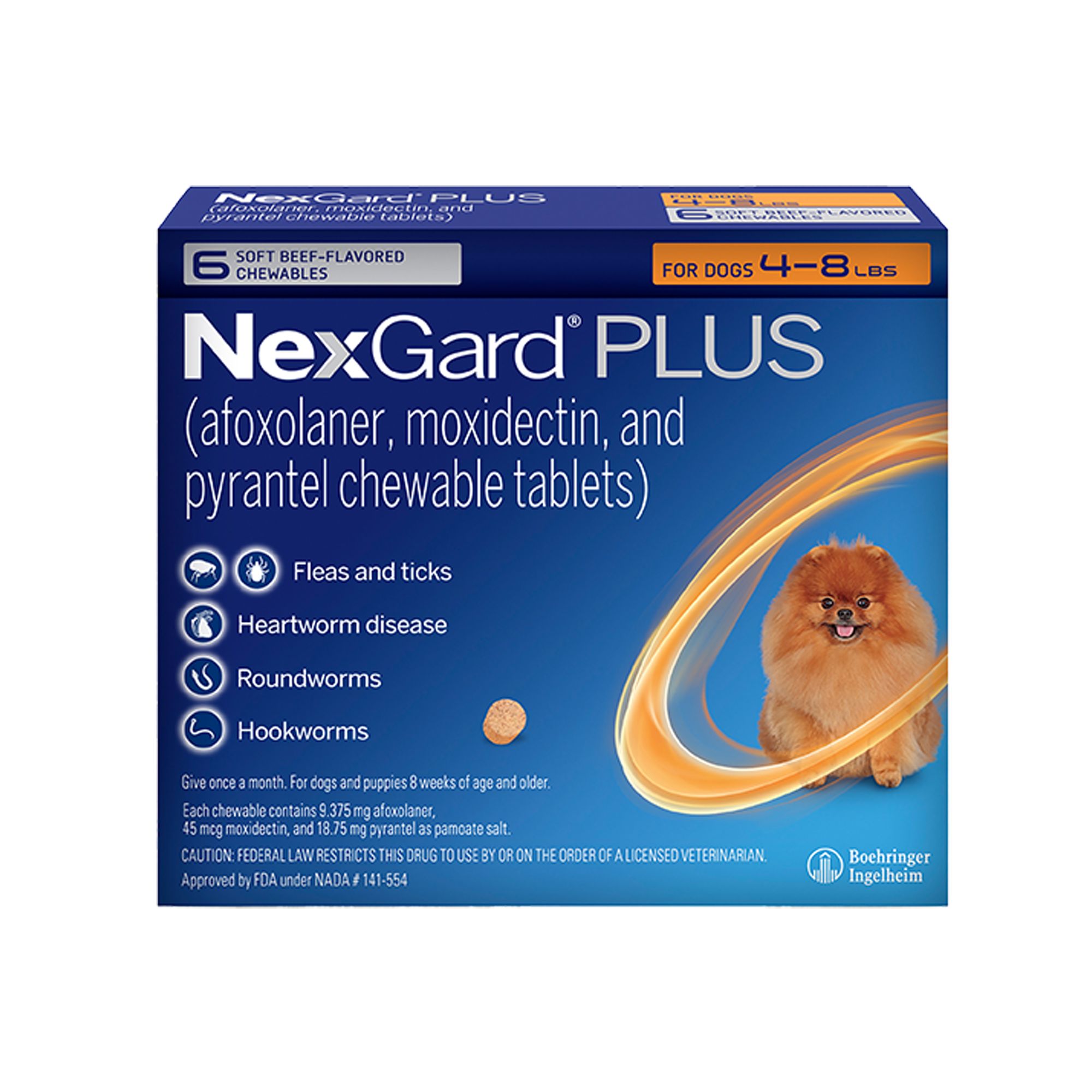 NexGard Plus Chewable Tablets for Dogs - 4-8 lbs, Orange Box
