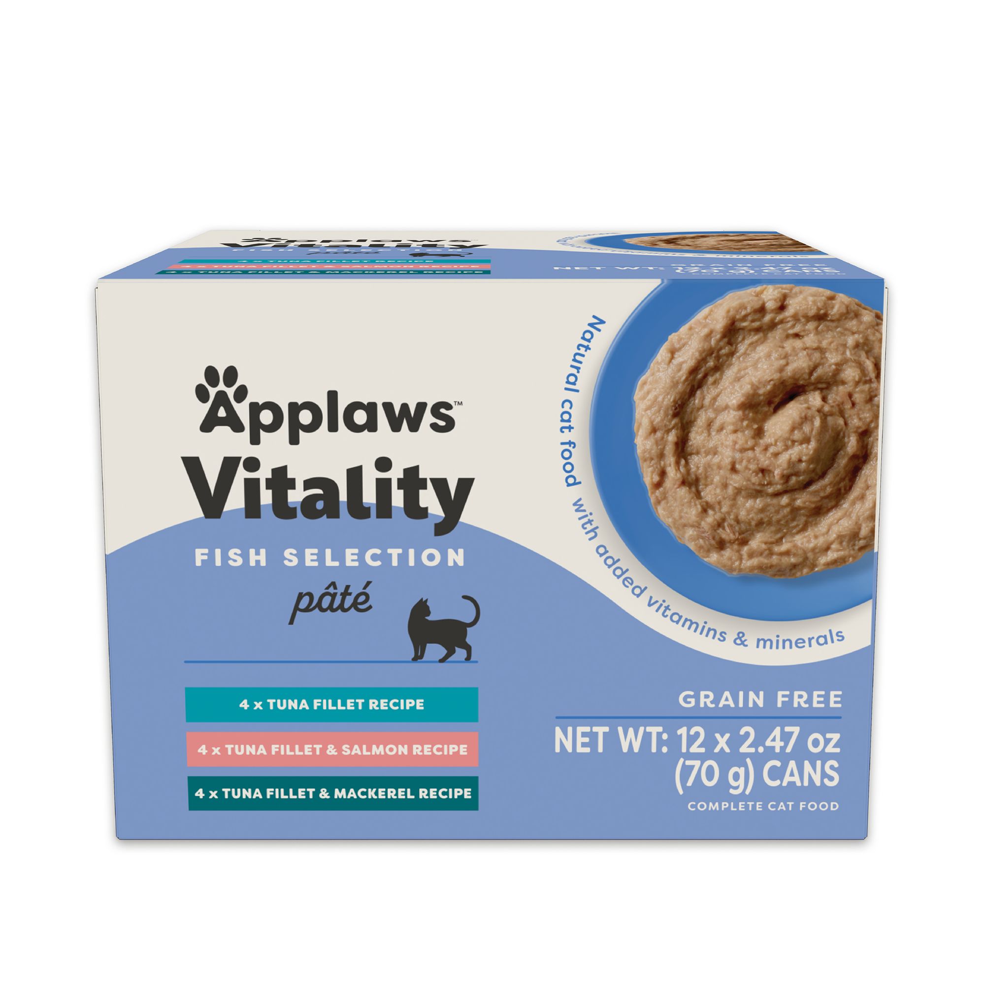 Applaws Cat - Adult, Wet Food, Vitality, Pate, Fish Selection, Variety Pack, 12 CT, 29.64 OZ