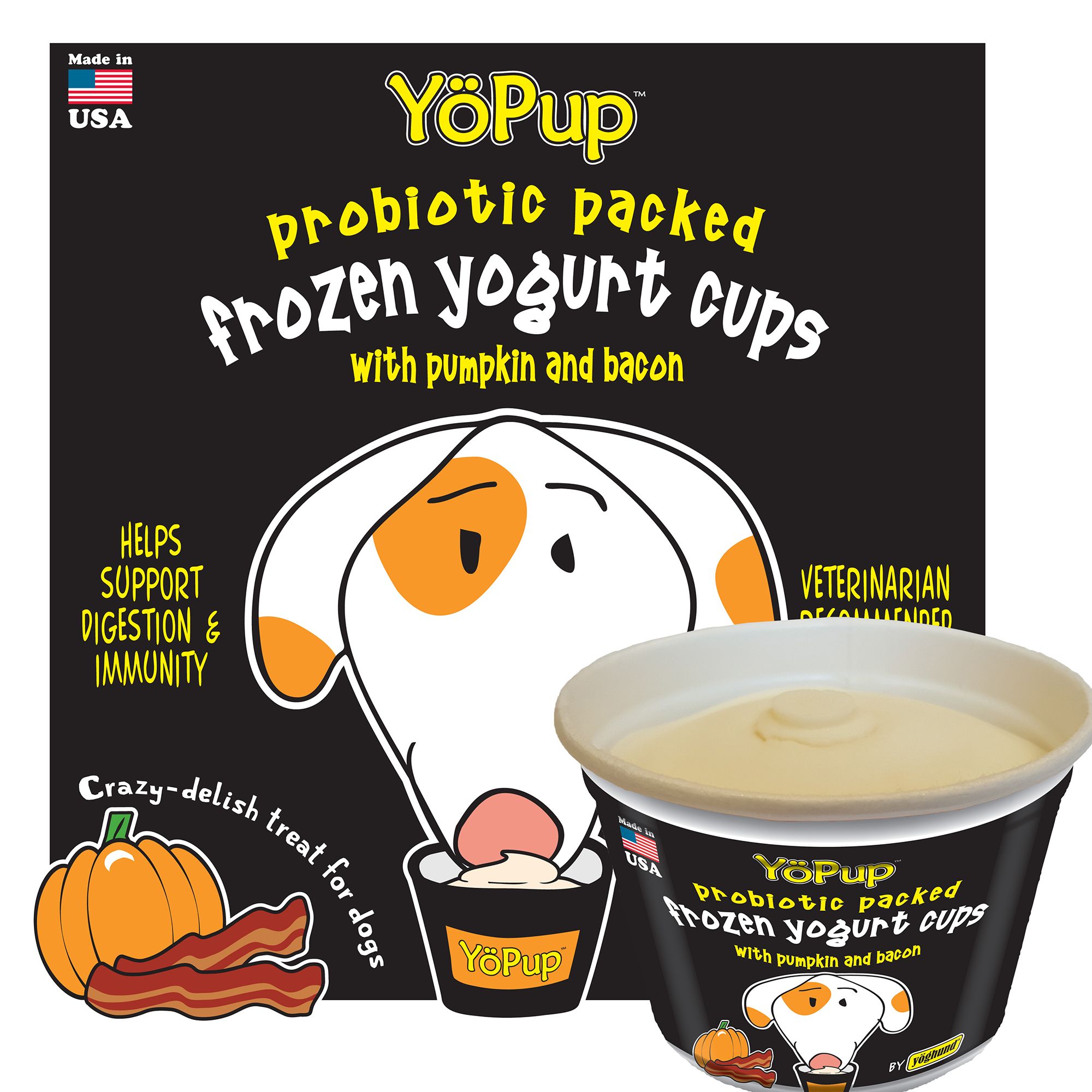 YoPup Pumpkin & Bacon Yogurt Cups All Life Stages Frozen Dog Treats - 3.5 fl oz, 4 Pack