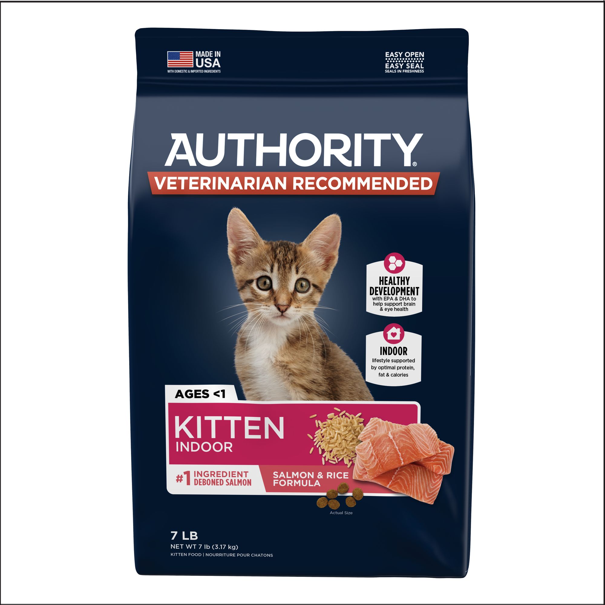 Authority® Everyday Health Indoor Kitten Cat Dry Food - Salmon & Rice, With-Grain