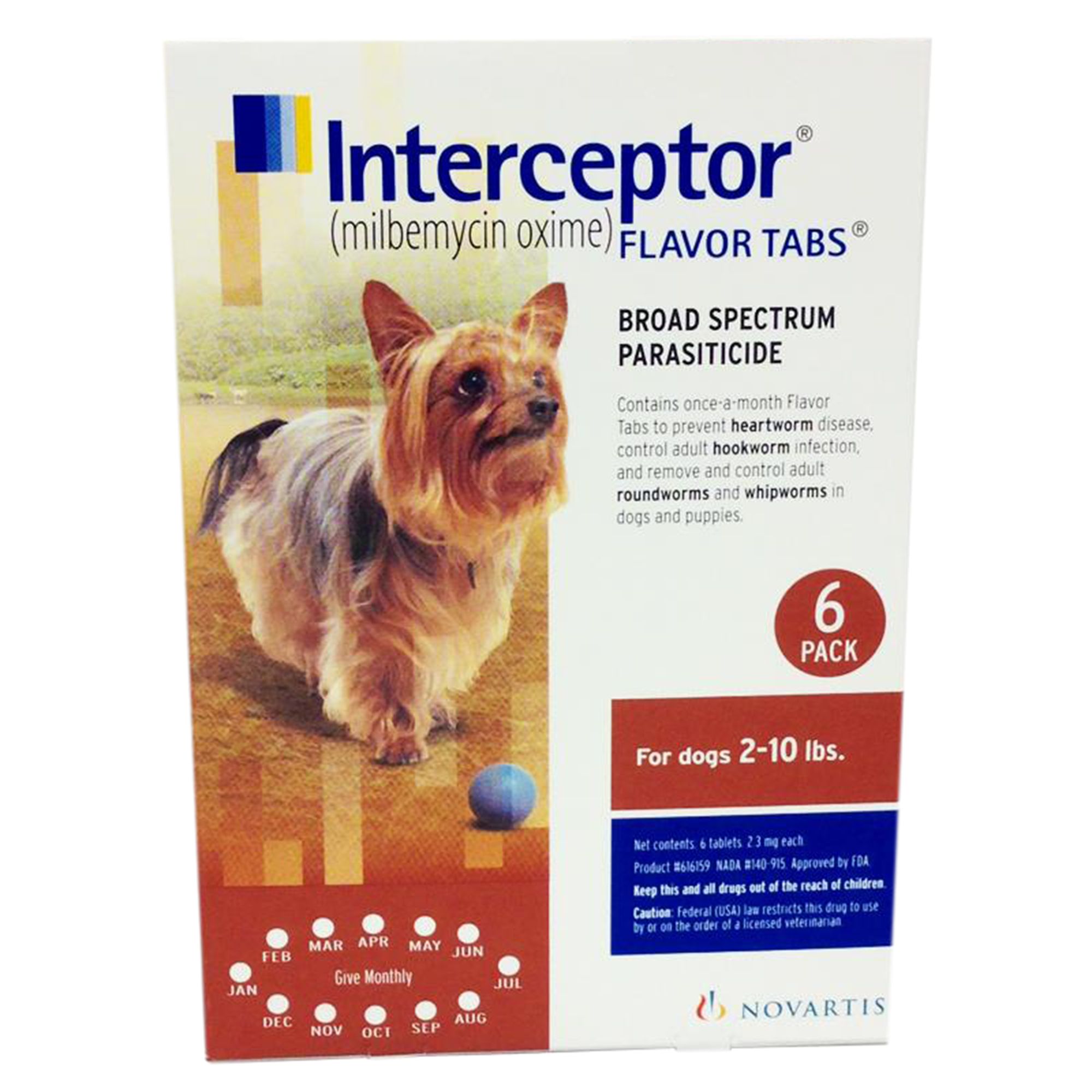 Interceptor for Dogs 2-10 lbs Brown - 6 Month or 12 Month