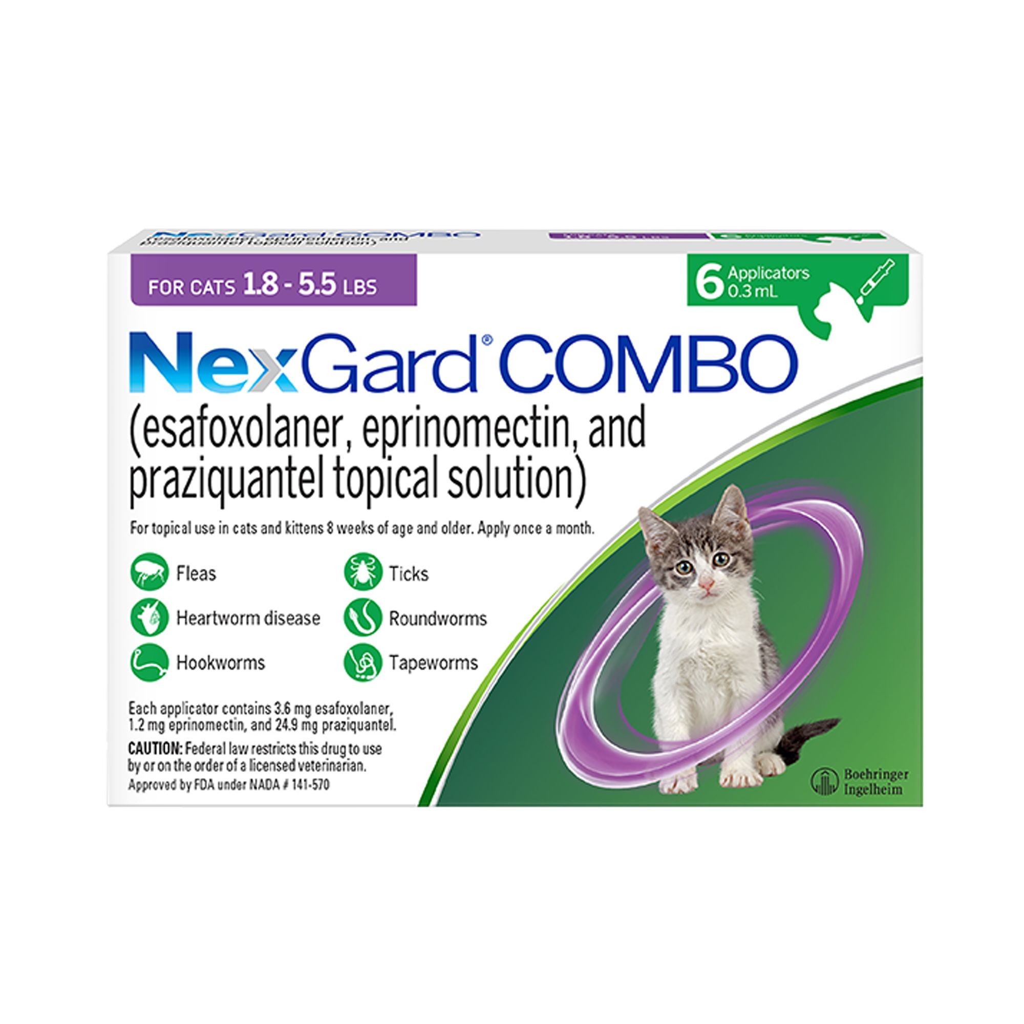 NexGard COMBO Topical Solution for Cats - 1.8-5.5 lbs, Purple Box