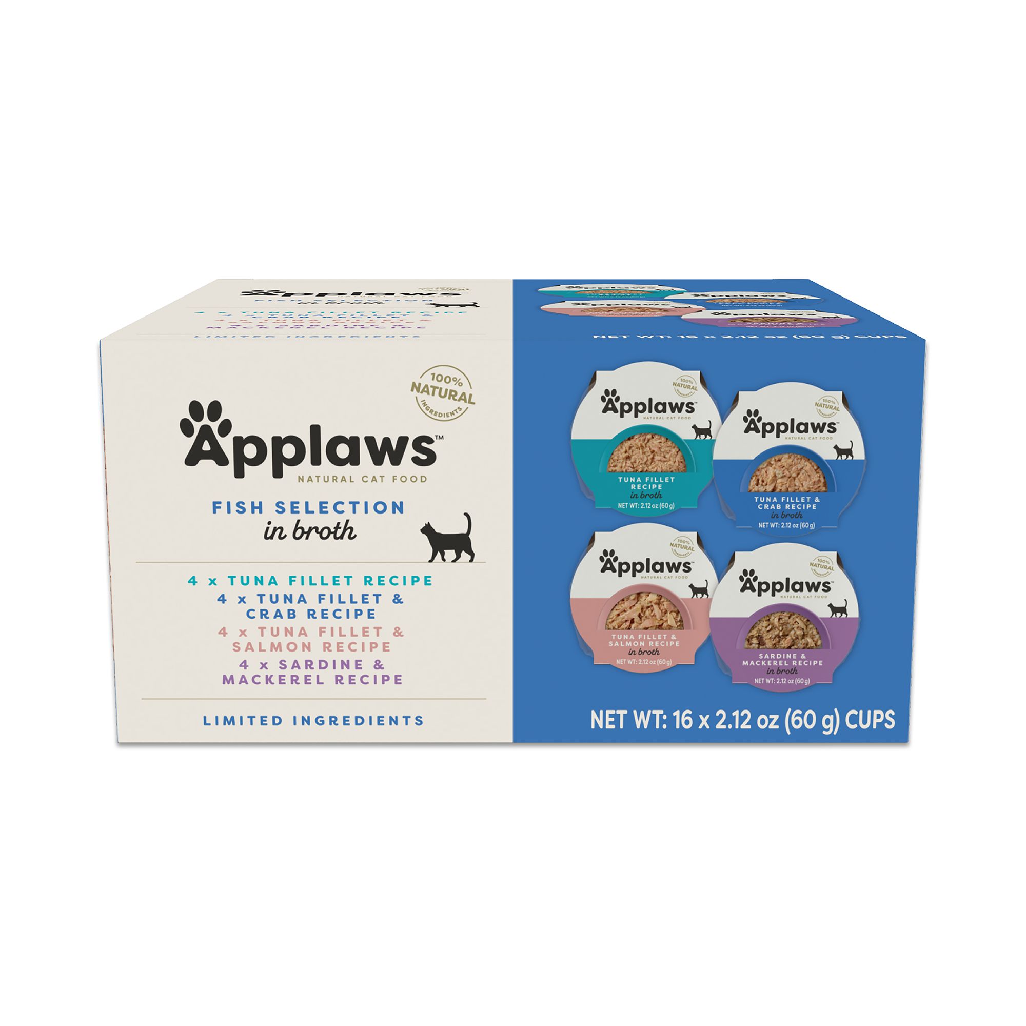 Applaws Cat - Adult, Wet Food, In Broth, Fish Selection, Variety Pack, 16 CT, 33.92 OZ