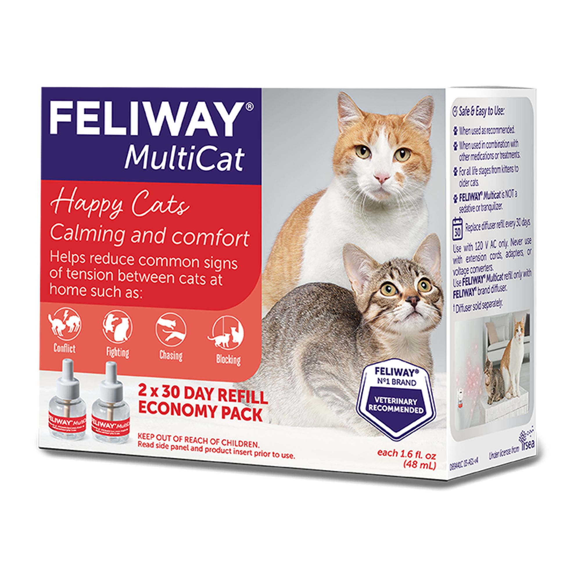 Feliway® MultiCat Calming Diffuser - Anxiety/Stress Relief for Cats - 2x 48mL 30 Day Refill