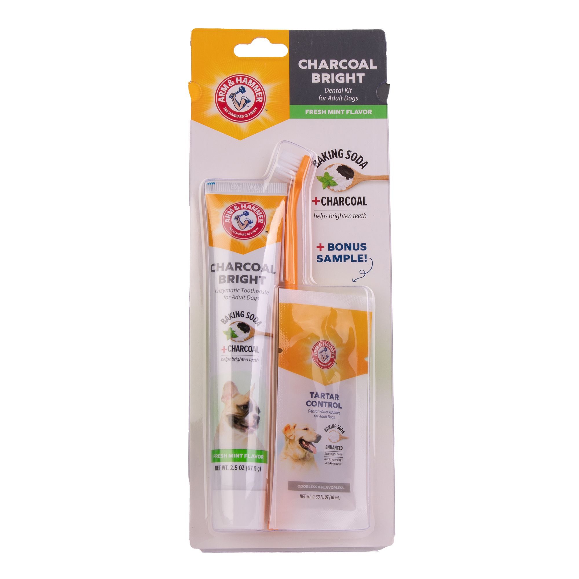 Arm & Hammer Charcoal Bright Dental Kit + BONUS Water Additive Sample, For Dogs 2 lbs +, Fresh Mint