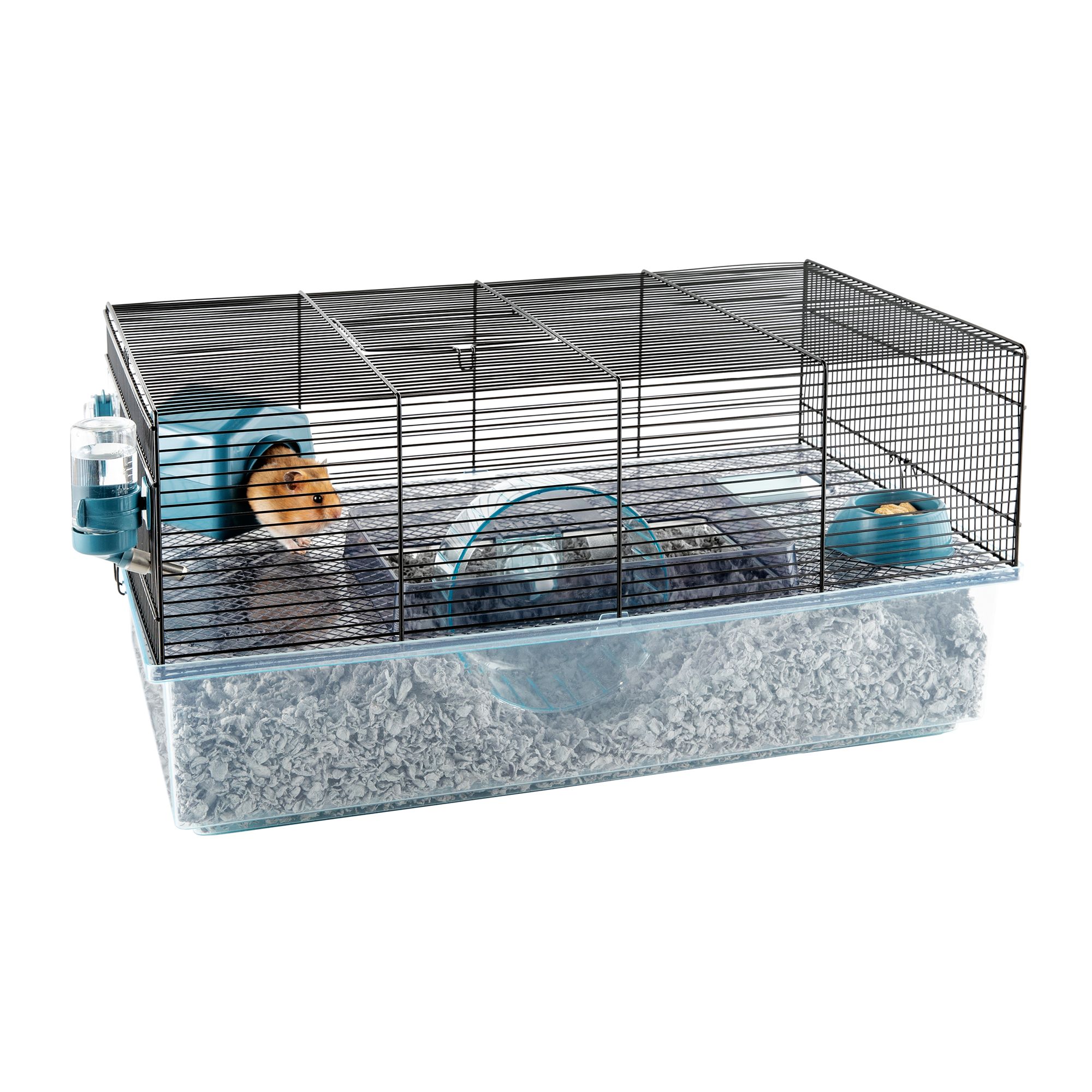 Full Cheeks™ Hamster Habitat - Includes Cage, Wheel, Hideaway, Bottle, Bowl, Ramp, & Shelf