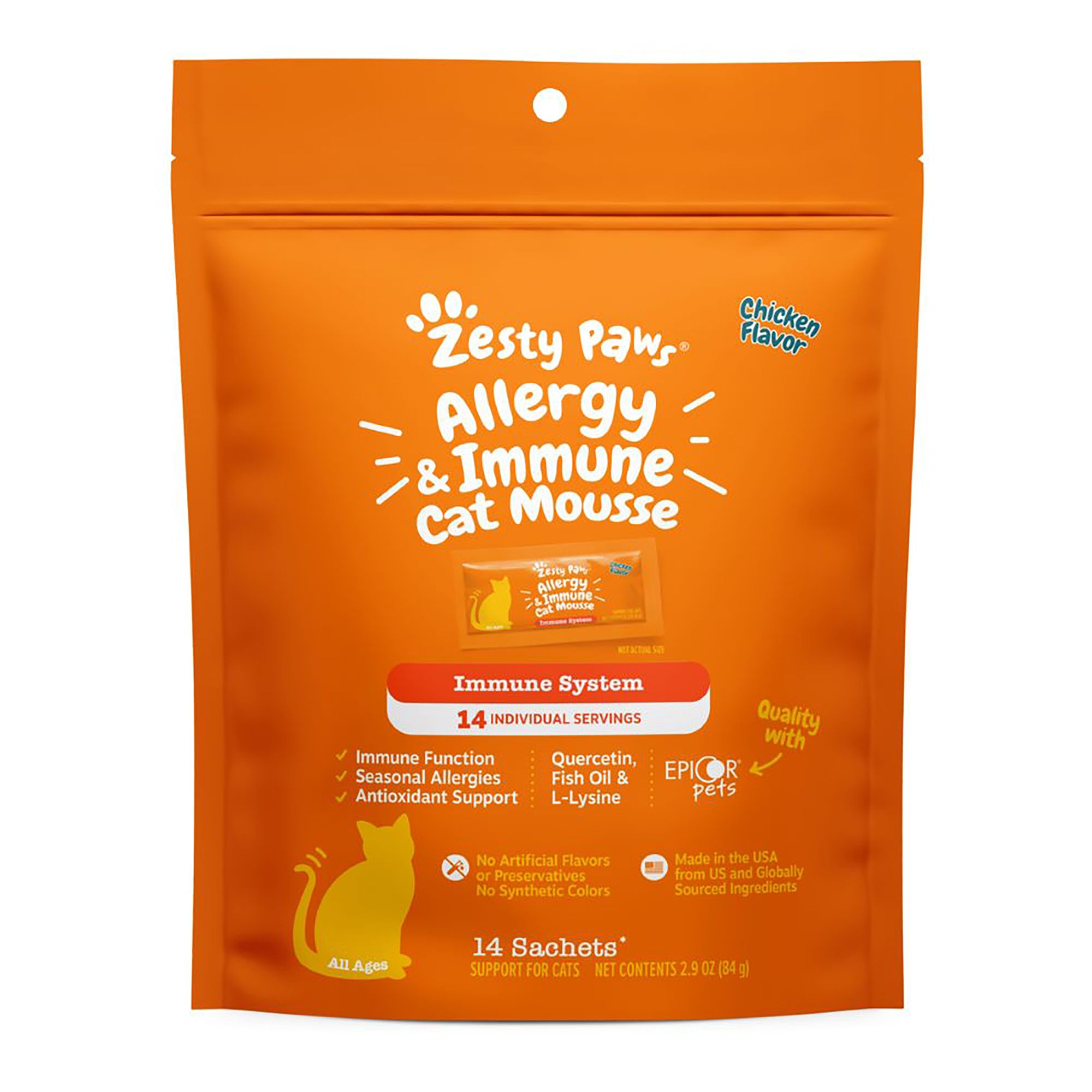Zesty Paws Allergy & Immune Cat Mousse - Chicken Flavored Immune System Supplement for Cats - 14 Ct.